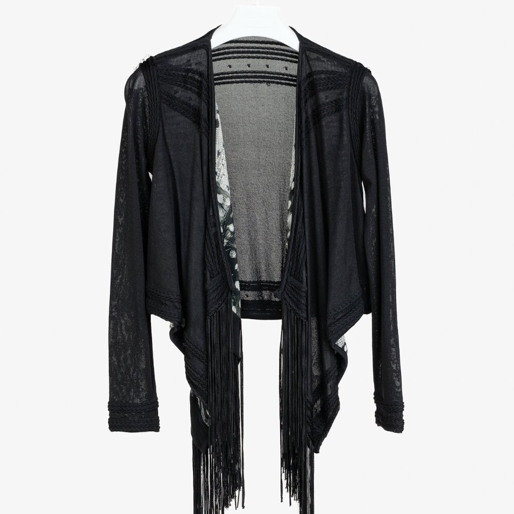Roberto Cavalli Black Fringe Shawl Cardigan